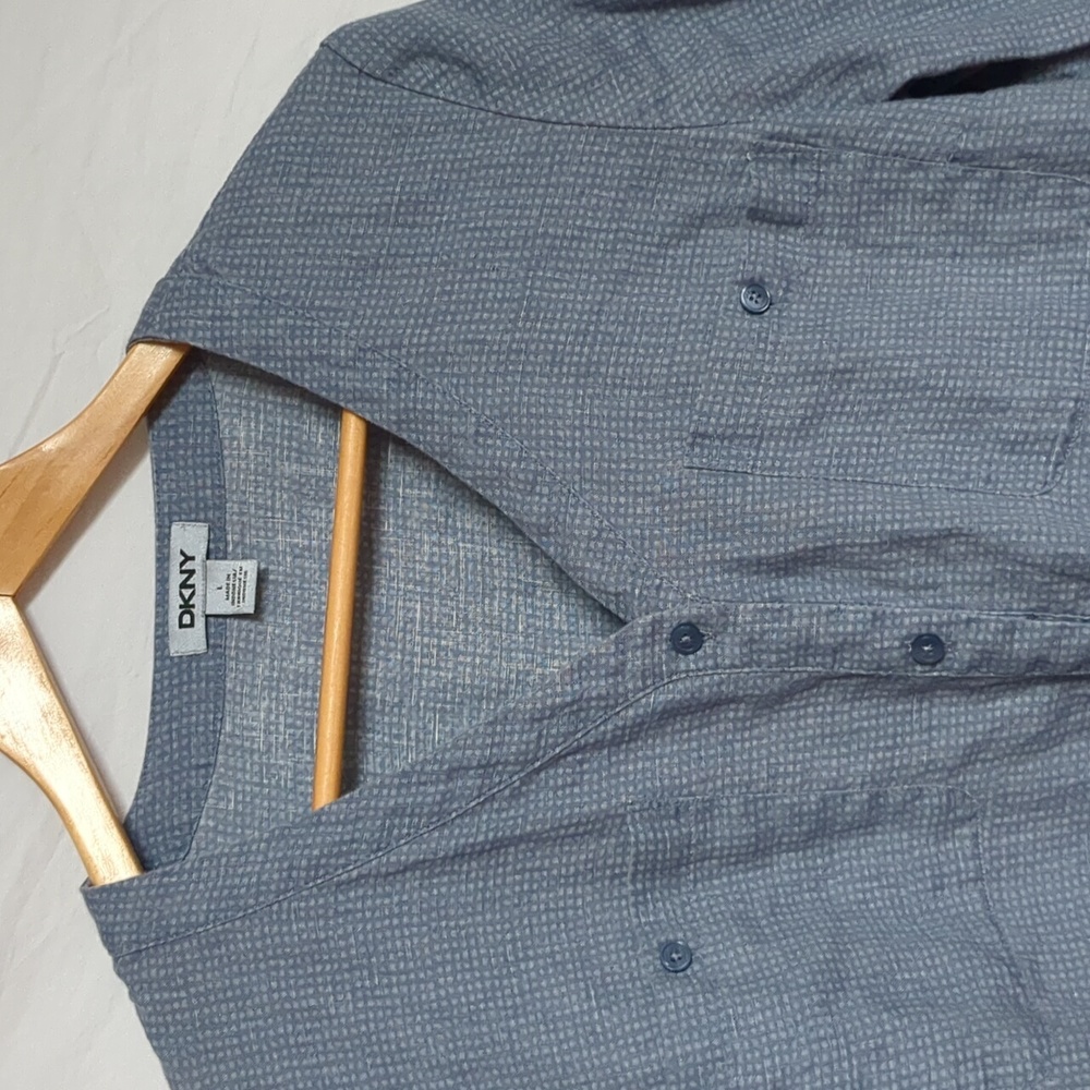 DKNY blouse Women's Long Sleeve linen button front Shirt L - Picture 3 of 13